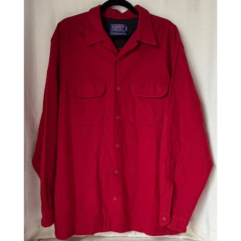 Pendleton Men’s Large Long Red 100% Virgin Wool Board Shirt USA Fabric
